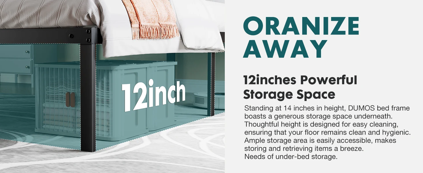 High clearance under bed storage single frame in sunlit room