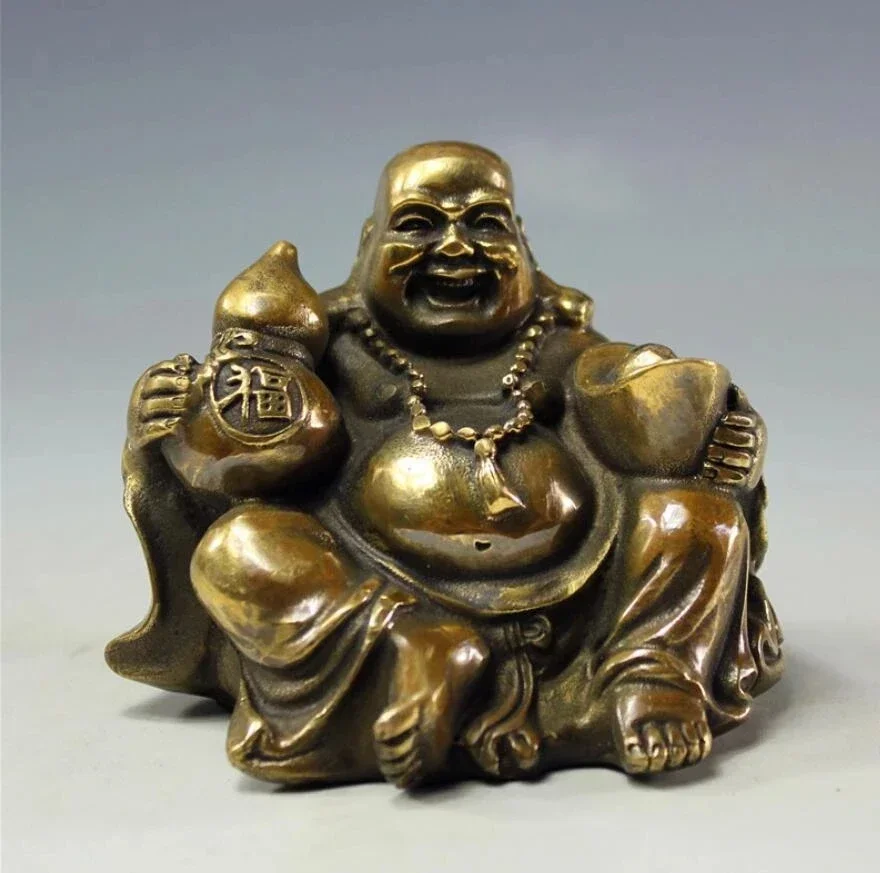 Pure copper Maitreya Buddha Laughing Buddha brass casting car body protection Buddha crafts home furnishings