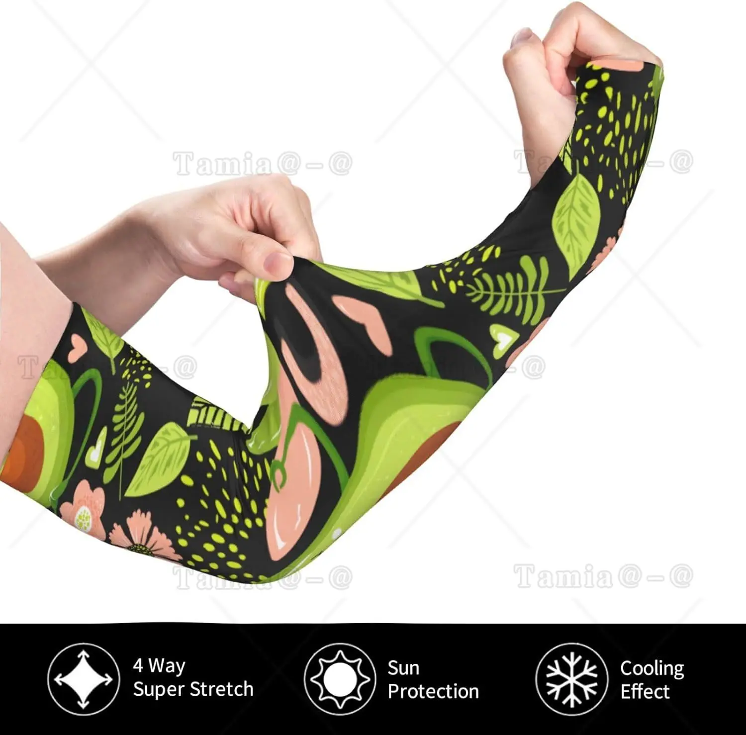 Avocado Keep Calm Print Arm Sleeves Cooling UV Sun Protection Sports Compression for Men Women Golf Basketball Arm Sleeves