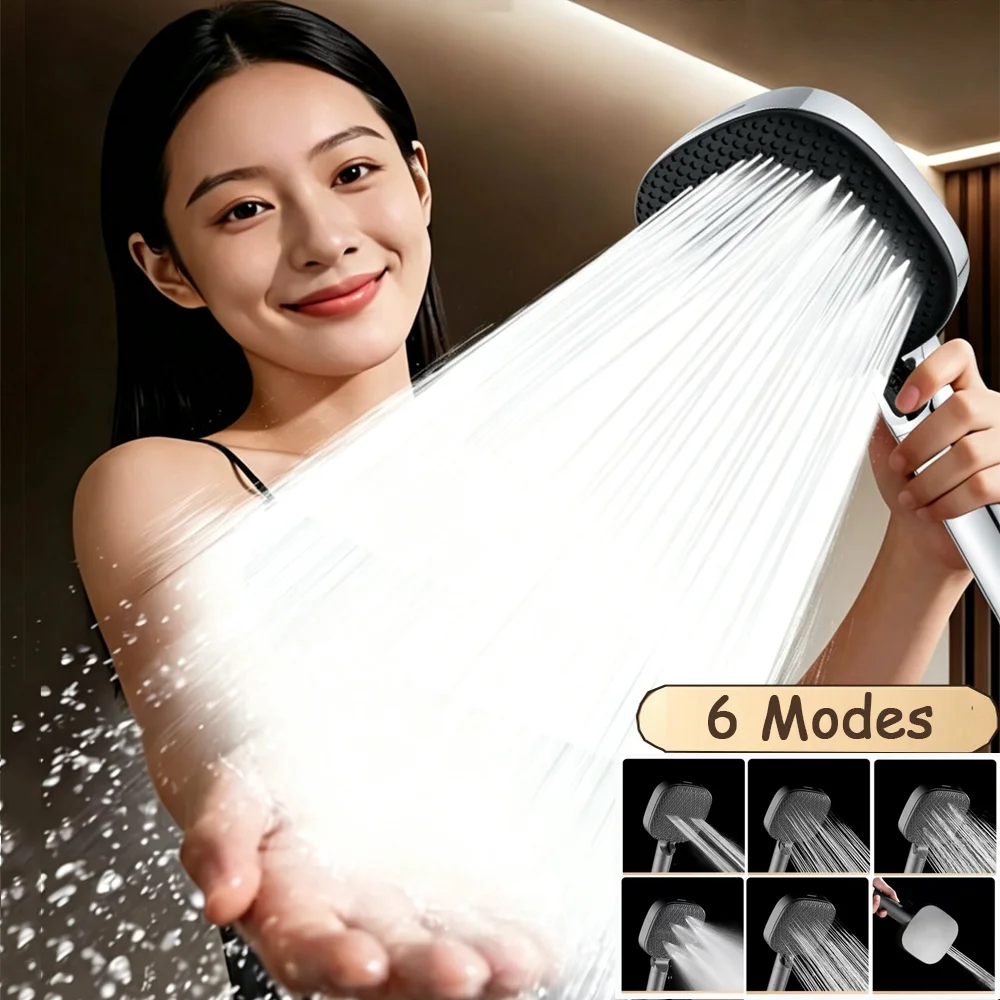 1PC 12CM Big Panel High Pressure Shower Head With Filter 6 Modes  Handheld Spray Nozzle Large Flow Massage Bathroom Showerhead