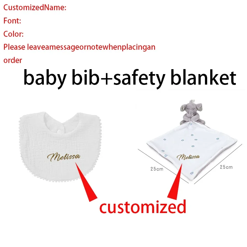 2Pcs/Set Personalized Baby Comforter First Name Plush Custom Baby Bib Boy Girl Accessories Newborn Security Blanket Cuddle Cloth