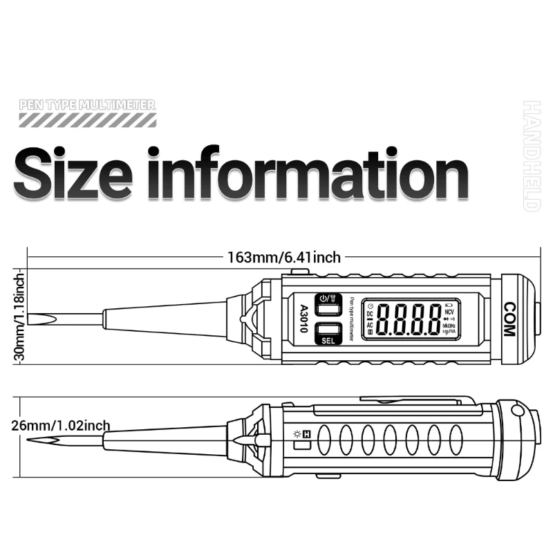 ANENG A3010 Multimetr Tester 2 w 1 Cyfrowy miernik napięcia pióra 4000 uncji dla pojemności z funkcją latarki