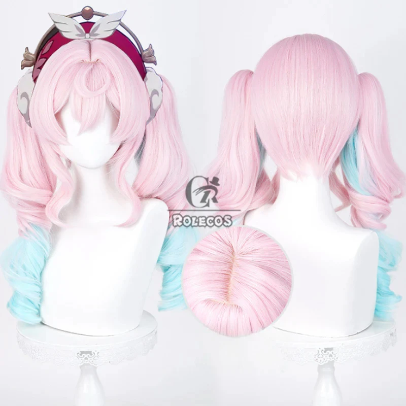 ROLECOS Game Honkai: Star Rail Hyacine Cosplay Wigs Hyacine 48cm Pink Gradient Blue Ponytail Wig Heat Resistant Synthetic Hair