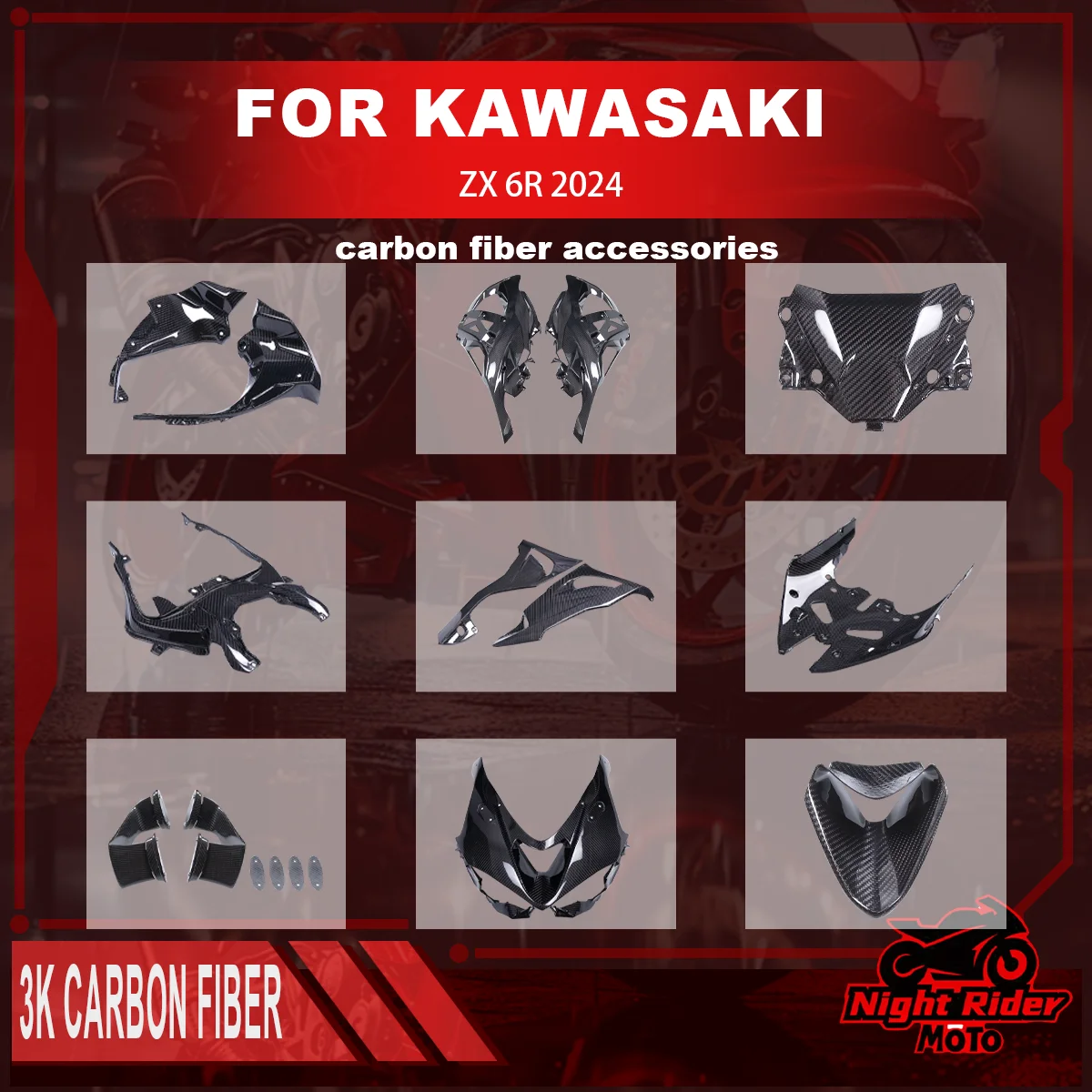 

For Kawasaki Ninja Zx 6r 2024 Motorcycle 100% Carbon Fiber Rear Seat Lower Panel Air Intake Cover Motorcycle Accessories