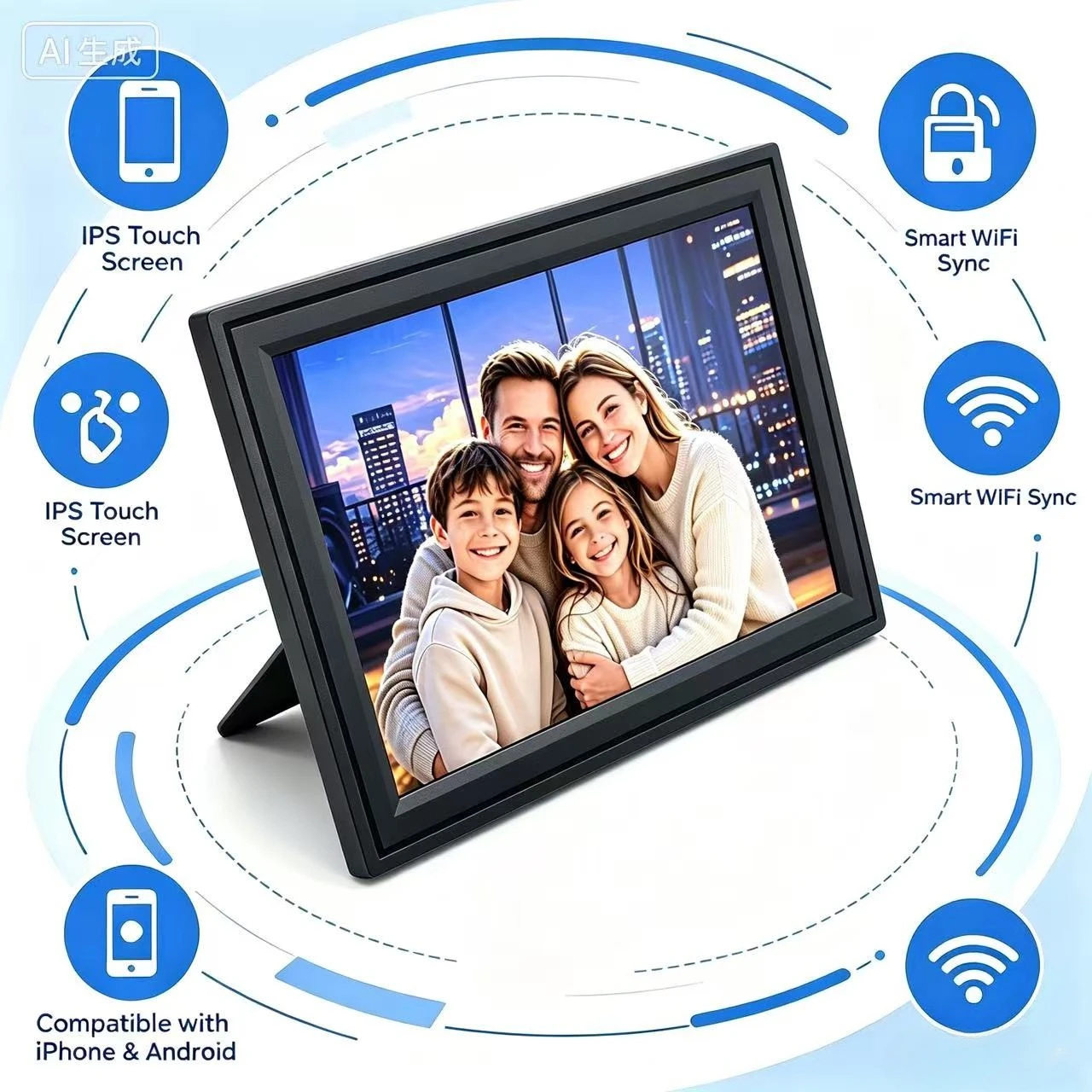 Family Memorial Photo Frame Christmas Gift 10.1 inch Digital Picture Frame IPS Touch Screen Smart WiFi Shared For iPhone Android