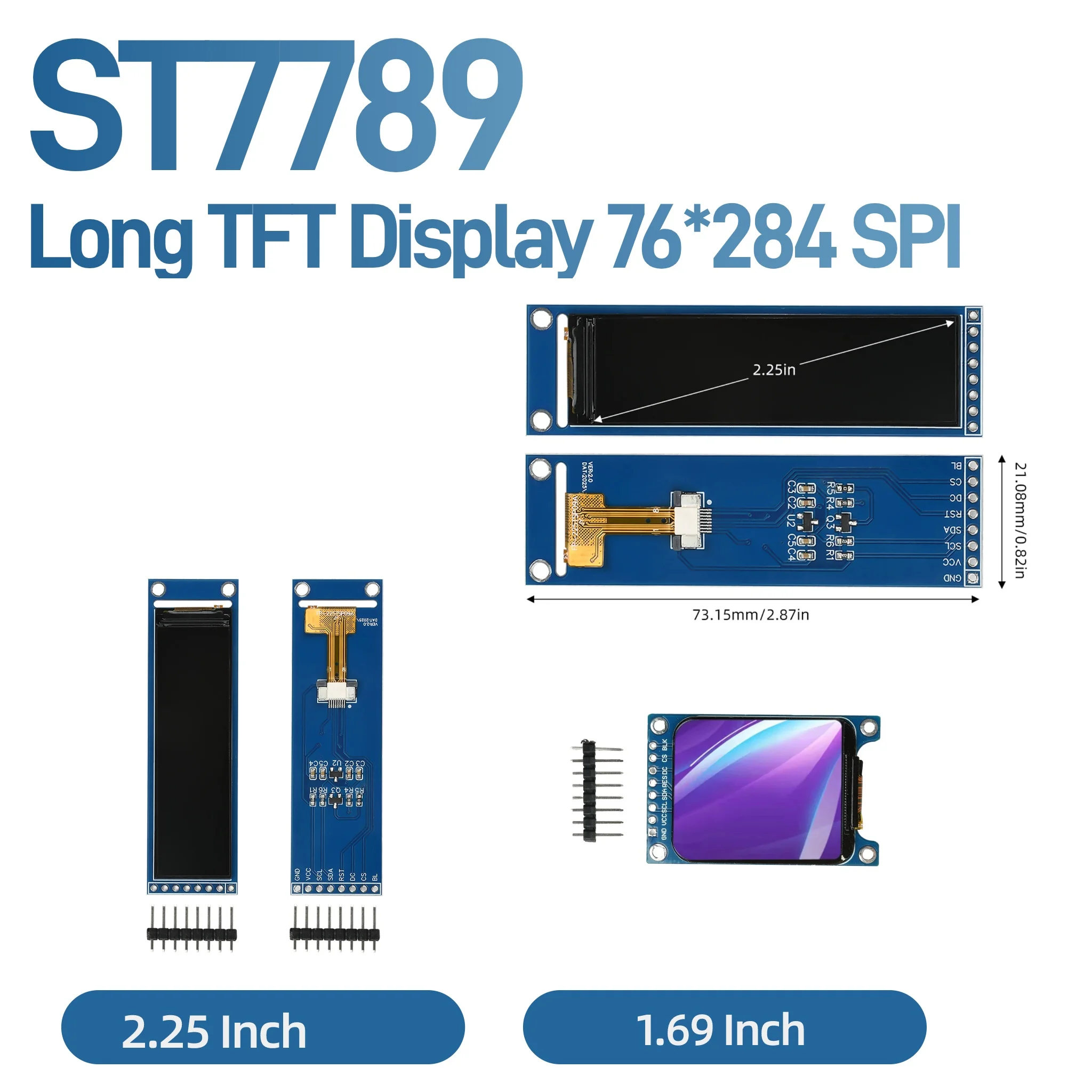 2.25 Inch 76x284 / 1.69 Inch TFT LCD Display Module ST7789 Full View 4-Wire SPI Color Screen For ESP32 Arduino