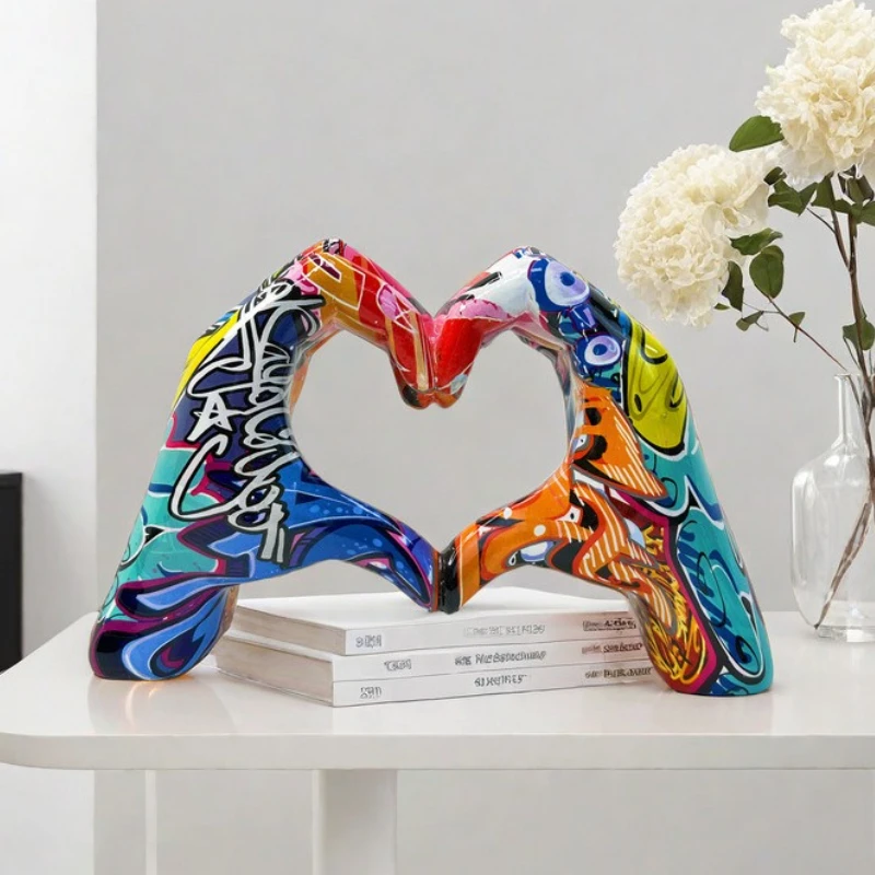 

Graffiti Love Gesture Ornament Hand Model Statue Home Living Room Office Desktop Modern Art Resin Crafts Decoration Figurines