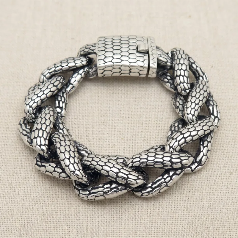 Kalen Schlangenhaut Cuban Link Herrenarmband Punk Schwerer Edelstahl Motorrad-Schmuck Vintage Metall-Accessoire Geschenk Wasserdicht – Detail 4