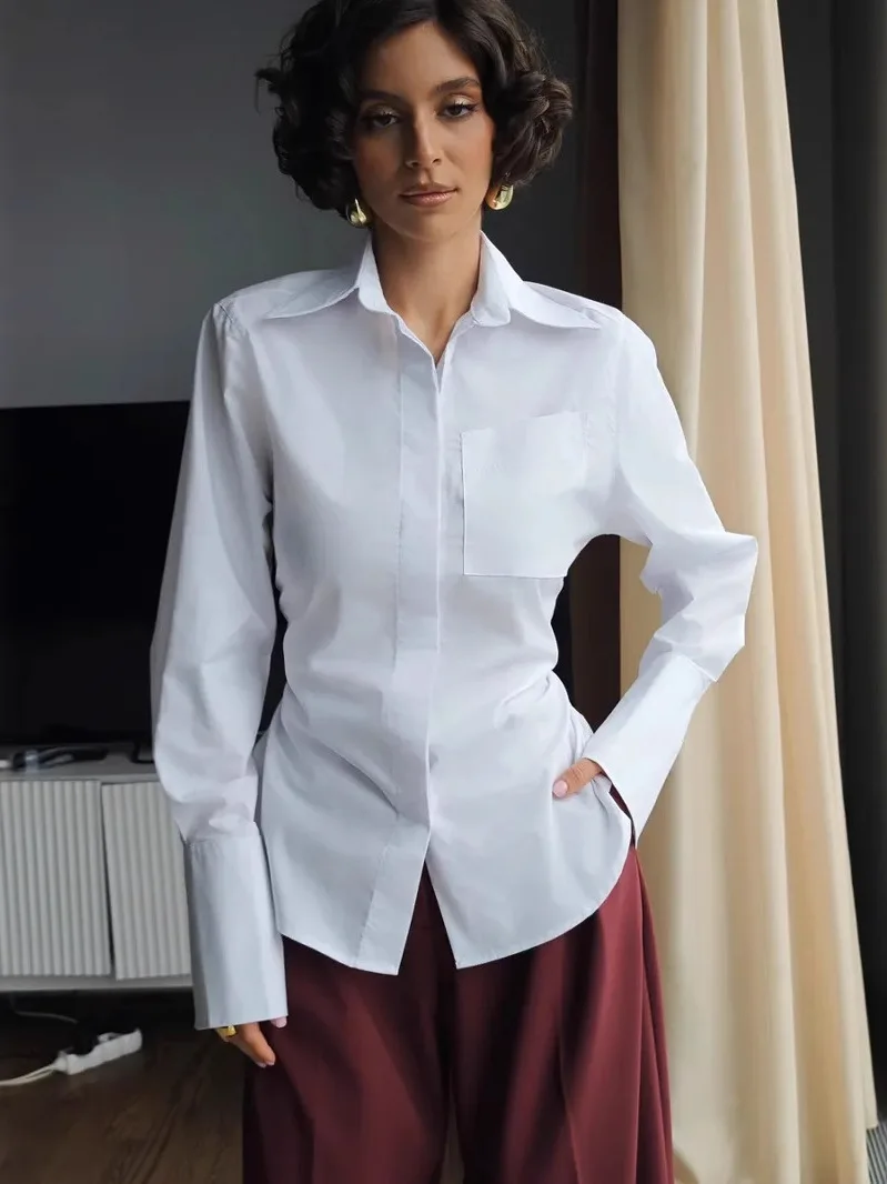 Casual Faion Damen irt Pure Color Turn-Down-Kragen-Top Vielseitige lockere Passform Lange Sve Mädchenkleidung