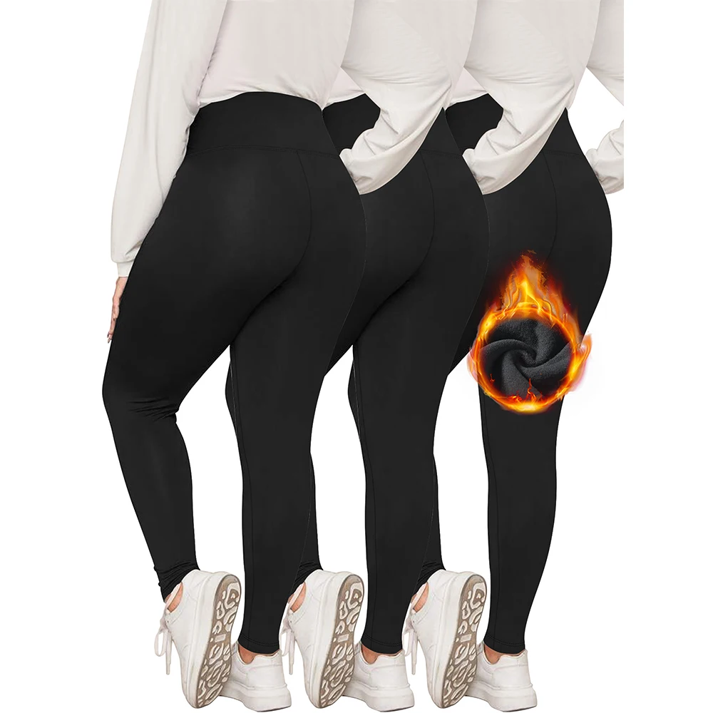 Leggings thermiques grande taille pour femme, automne et hiver, polaire fine, pantalons de yoga pensionyoga, 3 paquets