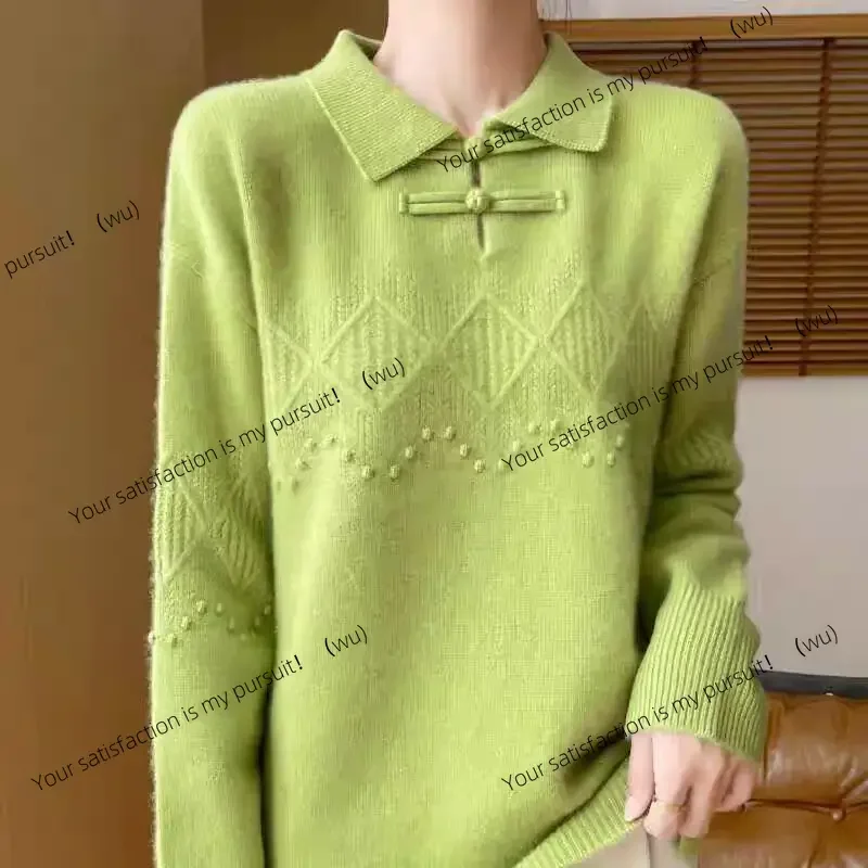 ZOCI-Sweater Rajut Kancing Chic Baru Musim Gugur Musim Dingin Wanita Vintage Longgar Kerah Lipat Pullover Nyaman Lembut Wol Jumper
