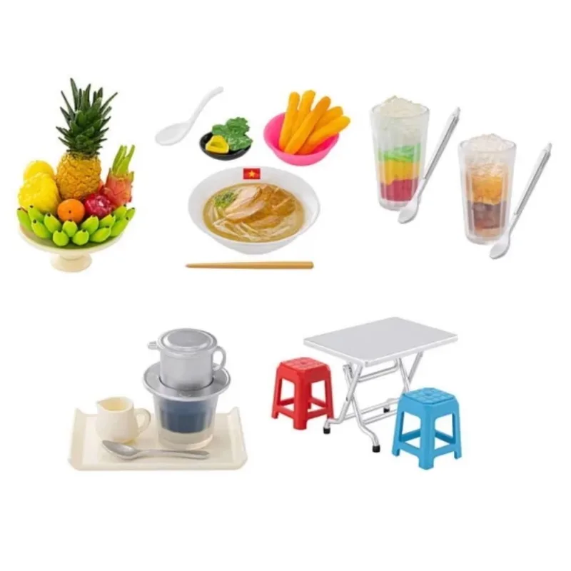 Gashapon Anime Figurine Cute Miniature Viet Nam Cuisine Fruit Coffee Shop Tables Chairs Models Kawaii Capsule Toys Gift