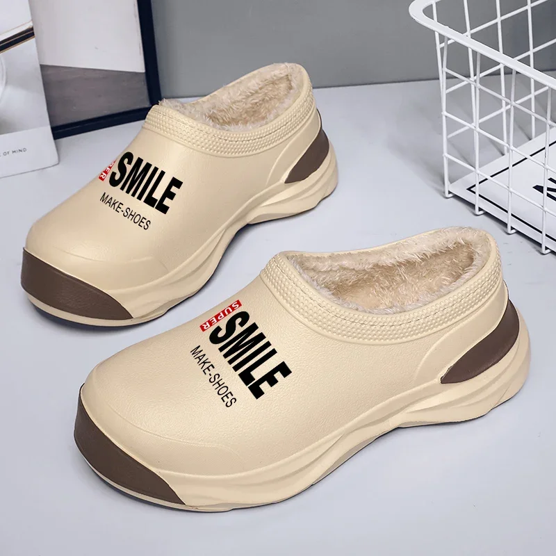 Chef Shoes Add Velvet Waterproof Men Indoor Warm Plush Footwear Men\'s Work Shoes Thick Bottom Non-Slip Men\'s Slippers Fashion