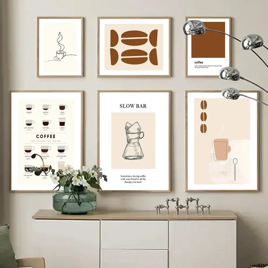 Abstrakte Kaffeetassen-Poster und -Drucke, Leinwandgemälde, nordische Wandkunstbilder für Wohnzimmer, Heimdekoration