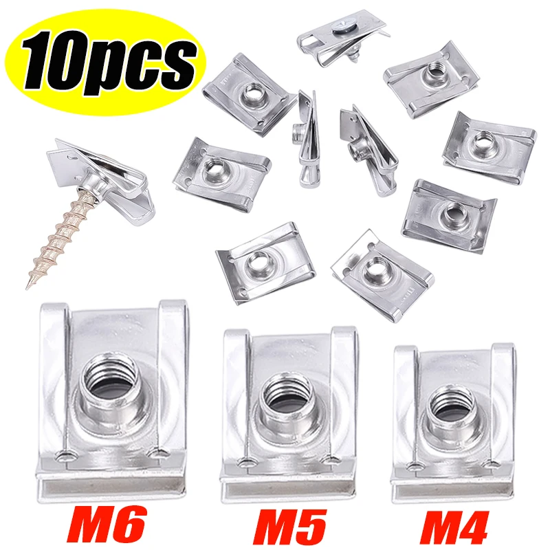 M6 M5 M4 U-clamp Stainless Steel with Threaded Nut Clip Piece Car Bumper Fender Fastener Clip for Motorcycle Scooter ATV Moped