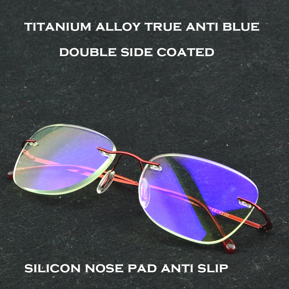 

Очки для чтения без оправы из титанового сплава с настоящим анти-синим светом, двусторонняя защита линз, от +0,75 до +4