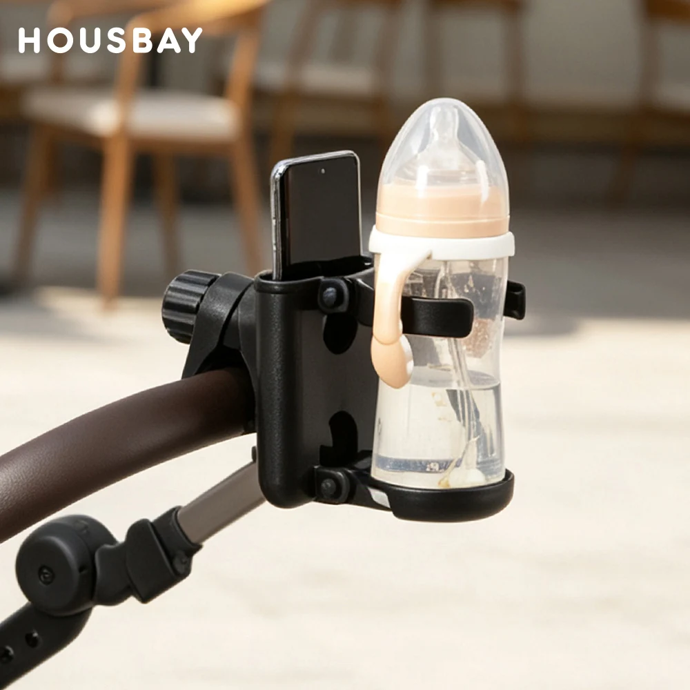 2-In-1 Baby Stroller Cup Holder With Phone Stand And Clamp Mount Black Universal Drink Rack For Bike Bicycle Pram Accessory