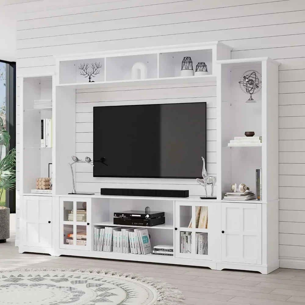 

4 Piece Wall Unit TV Stand with Bookshelf,TV Console Table Media Entertainment Center, Living Room Wine Cabinet Display Cabinet