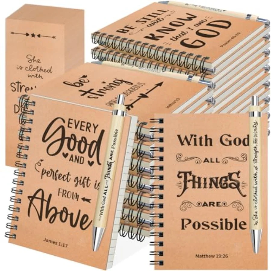 90 Pcs/30 Set Christian Spiral Notebooks Bulk with Ballpoint Pen and Bookmark; Small Prayer Journal Notebook; Christian Gifts f