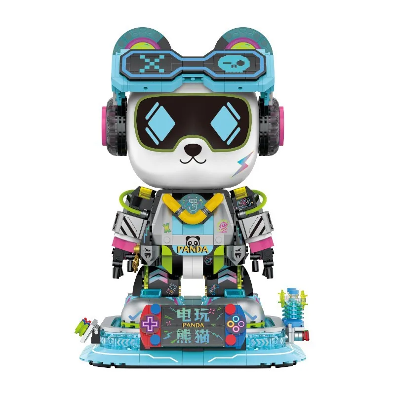 Idée jeu vidéo Mech Mini bloc Panda Mecha modèle briques de Construction figurines modèle de Construction jouets avec lumière Collection pour cadeau