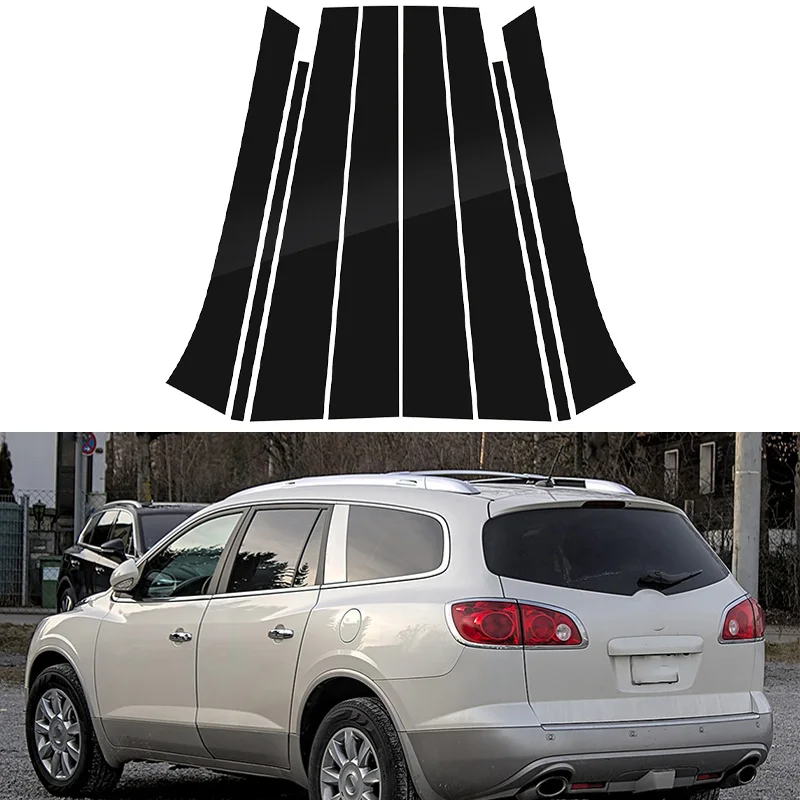 

8Pcs Piano Black Car Door Window Pillar Post Cover Trim PC Mirror Sticker B C Column External Decor For Buick Enclave 2008-2017