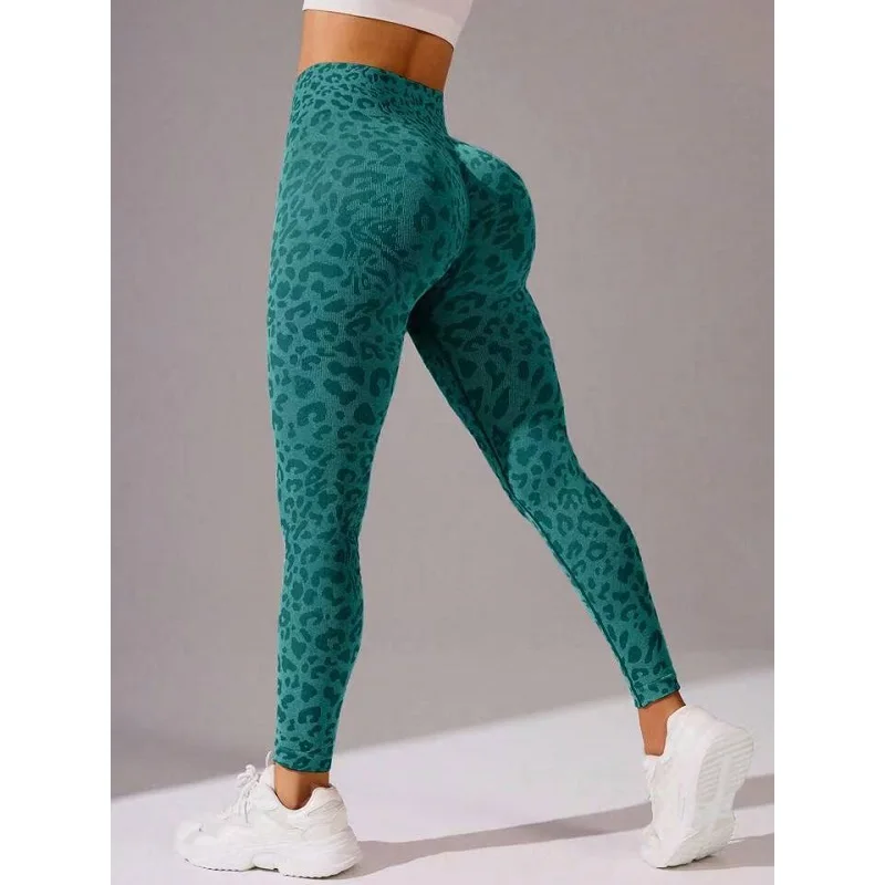 Damskie legginsy sportowe z wysokim stanem, bezszwowe, w panterkę, do jogi, modelujące biodra, treningowe, fitness, outdoorowe.