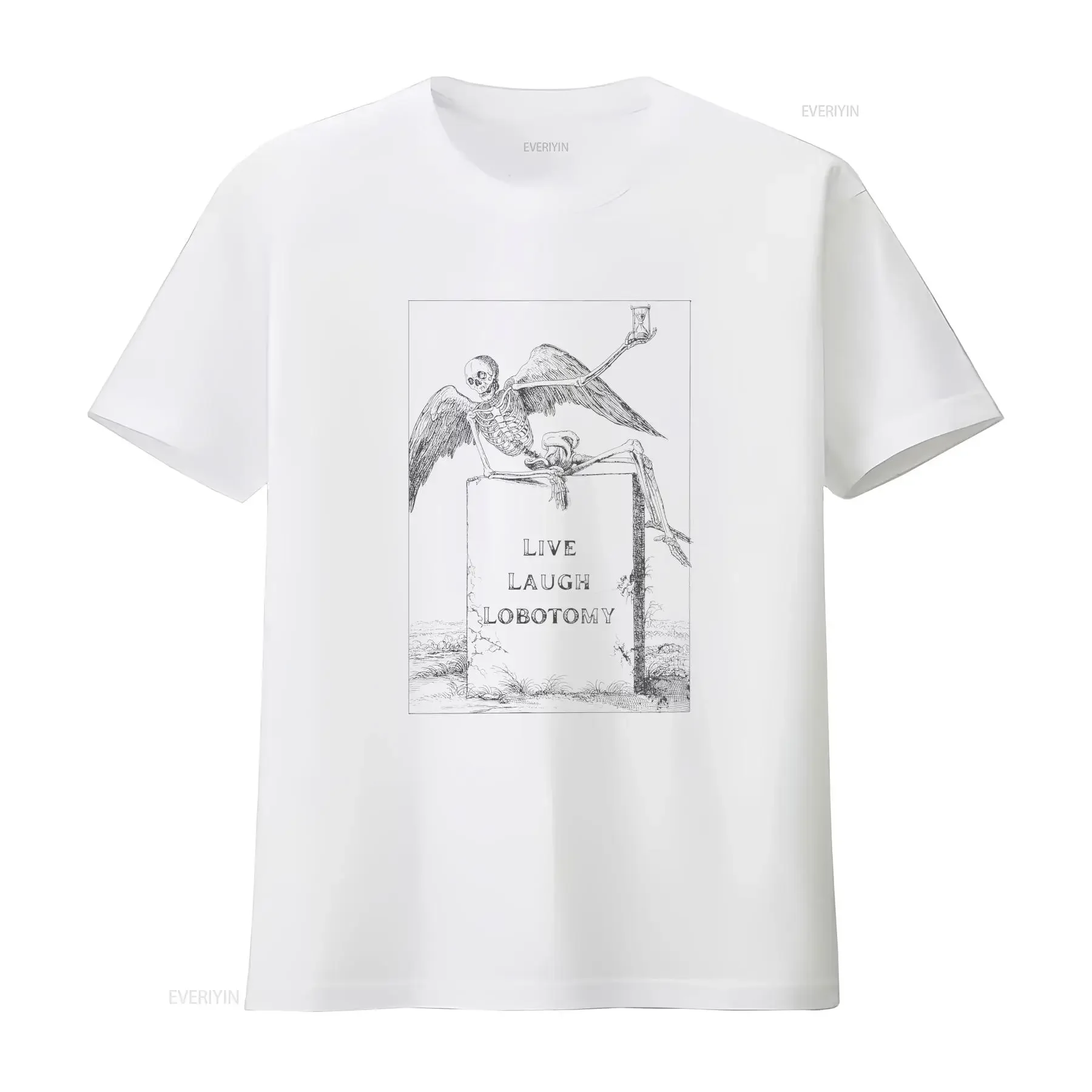 LIVE LAUGH LOBOTOMY T Shirt vintage Washed streetwear Comfortable homme designer clothes Versatile Casual