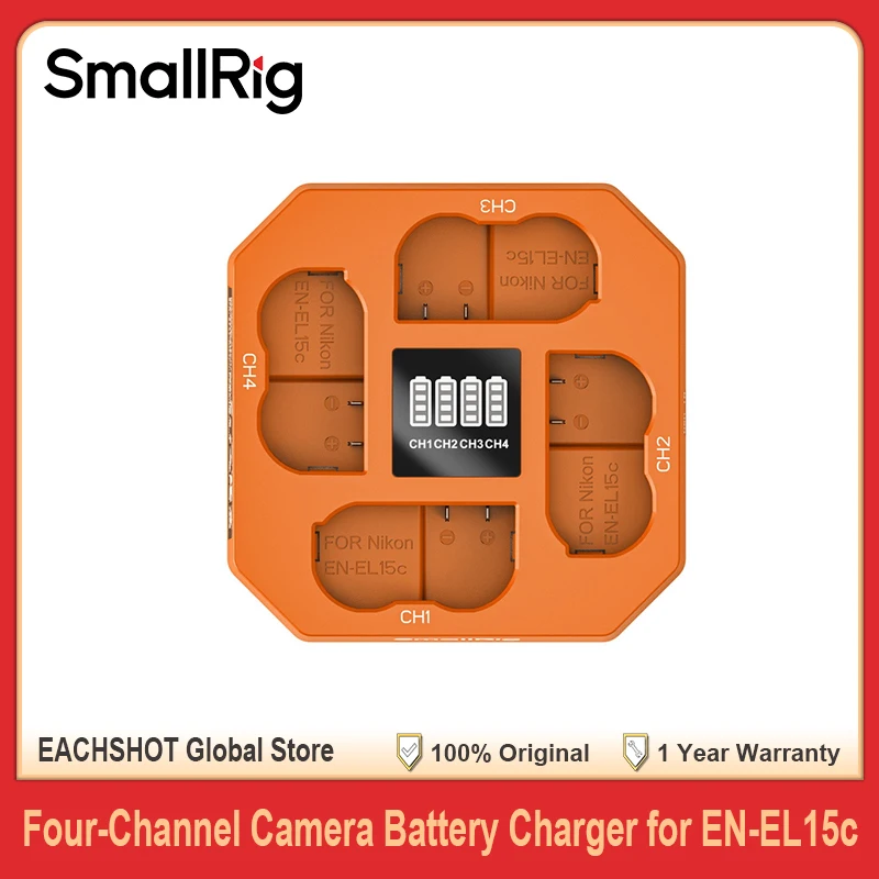 Зарядное устройство SmallRig для четырех камер, 3 часа, быстрая зарядка PD45W для Nikon EN-EL15C, Nikon ZR, Z6III, Zf, Z8, Z7II, Z7, Z6II, D850