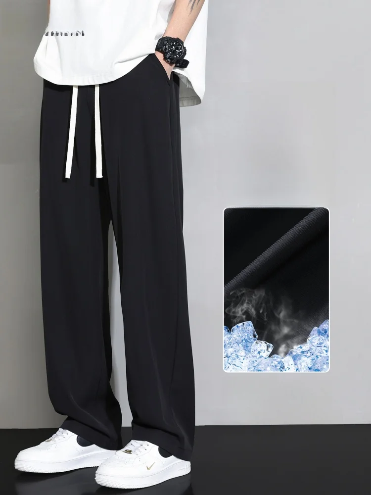

Men's Casual Ice Silk Pants Summer New Sle Qui Dry Loose Drape Straight Leg Men's Summer Faionable Spor Loose Fit Tro...