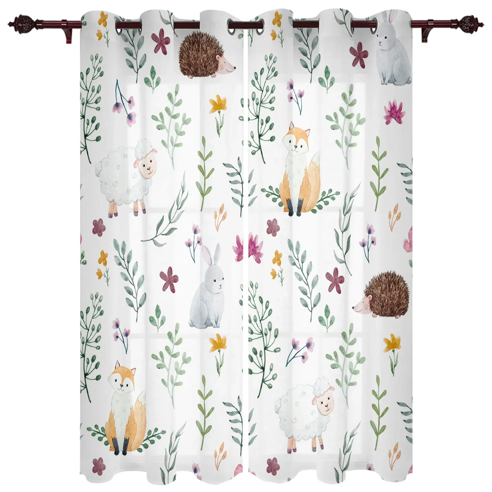 Cartoon Animal Hedgehog Fox Rabbit Green Leaf Curtains for Bedroom Living Room Drapes Kitchen Children Window Curtain Home Decor