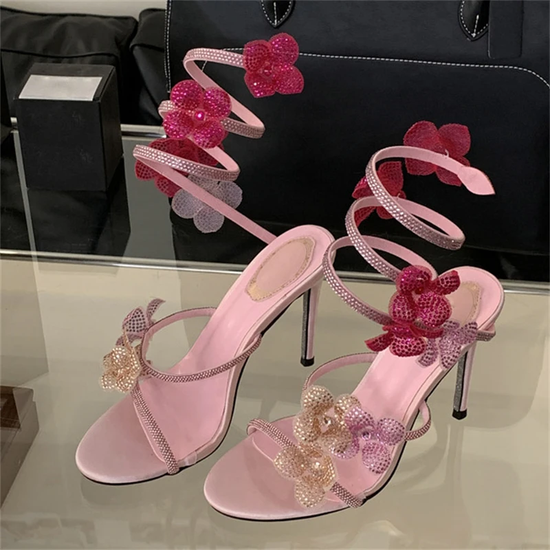 

Eilyken Street Style CRYSTAL Narrow Band Thin High Heels Women Sandals 2025 Summer Open Toe Ankle Strap Female Shoes