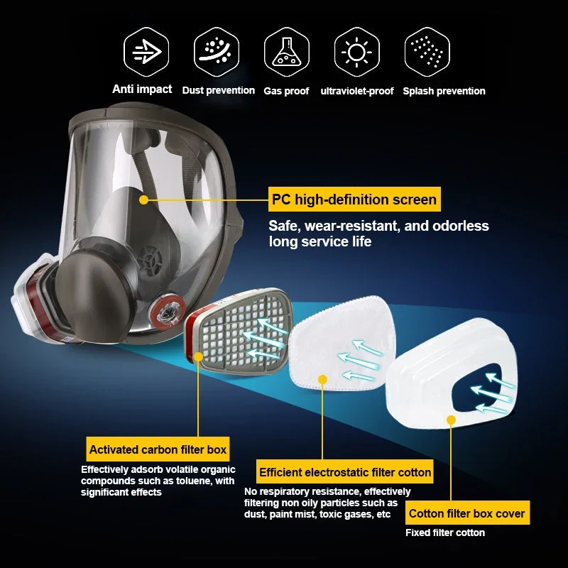 Full Face 6800 หน้ากากป้องกันแก๊สสเปรย์หน้ากากป้องกันแก๊สอุตสาหกรรมหน้ากากป้องกันแก๊สพิษชนิดใหม่ป้องกันฟอร์มาลดีไฮด์