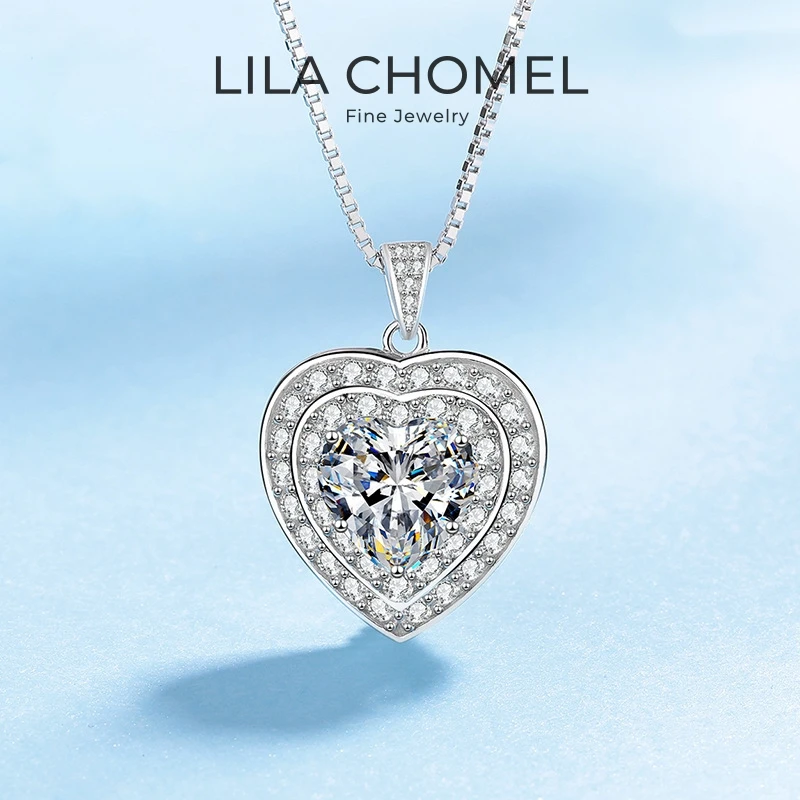 Women Engagement 18K White Gold Wedding Jewelry 4CT Moissanite Diamond Girl Birthday Gift PT950 Platinum Heart Shaped Necklaces