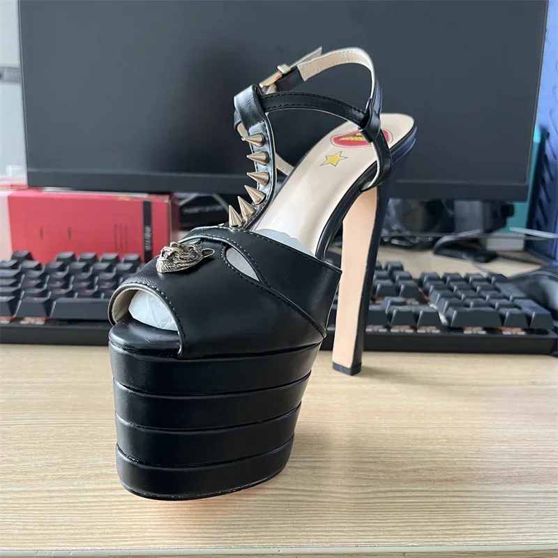 Fish Mouth Rivet 16cm High Heel Sandals Platform Party Wedding Ball T-stage Women Shoes High Quality Large 43summer Female Shoes