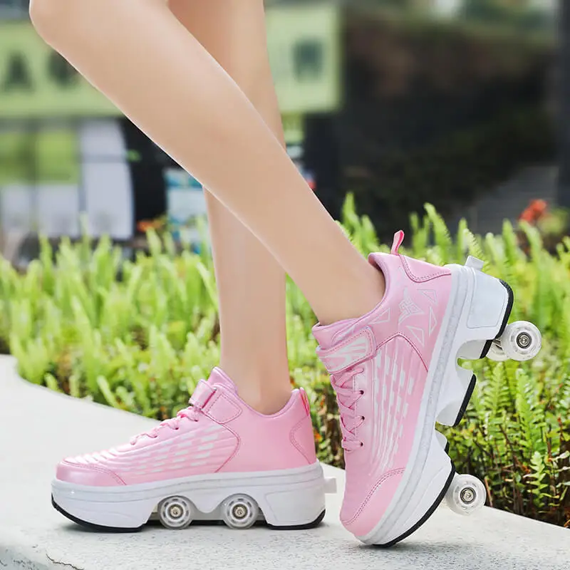 Fashion Deformation Roller Skates Shoes Four-Wheels Parkour Roller Skates Women Men Roller Shoes Children Adult Running Sneakers