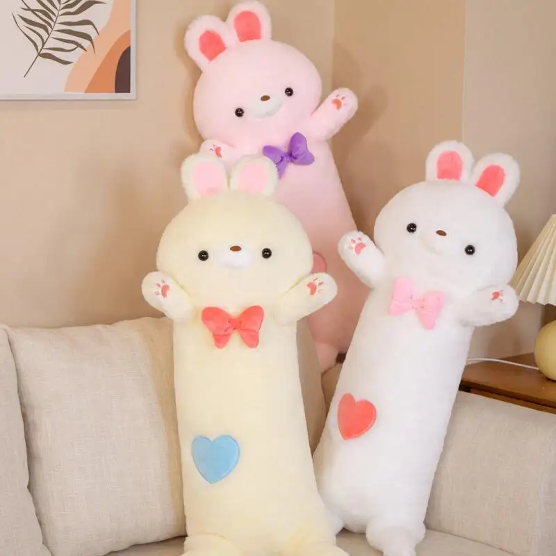 

80cm Three Colors Long Rabbit Bolster Stuffed Fuzzy Plush Toy Cute Pink White Yellow Soft Animal Doll Children Present