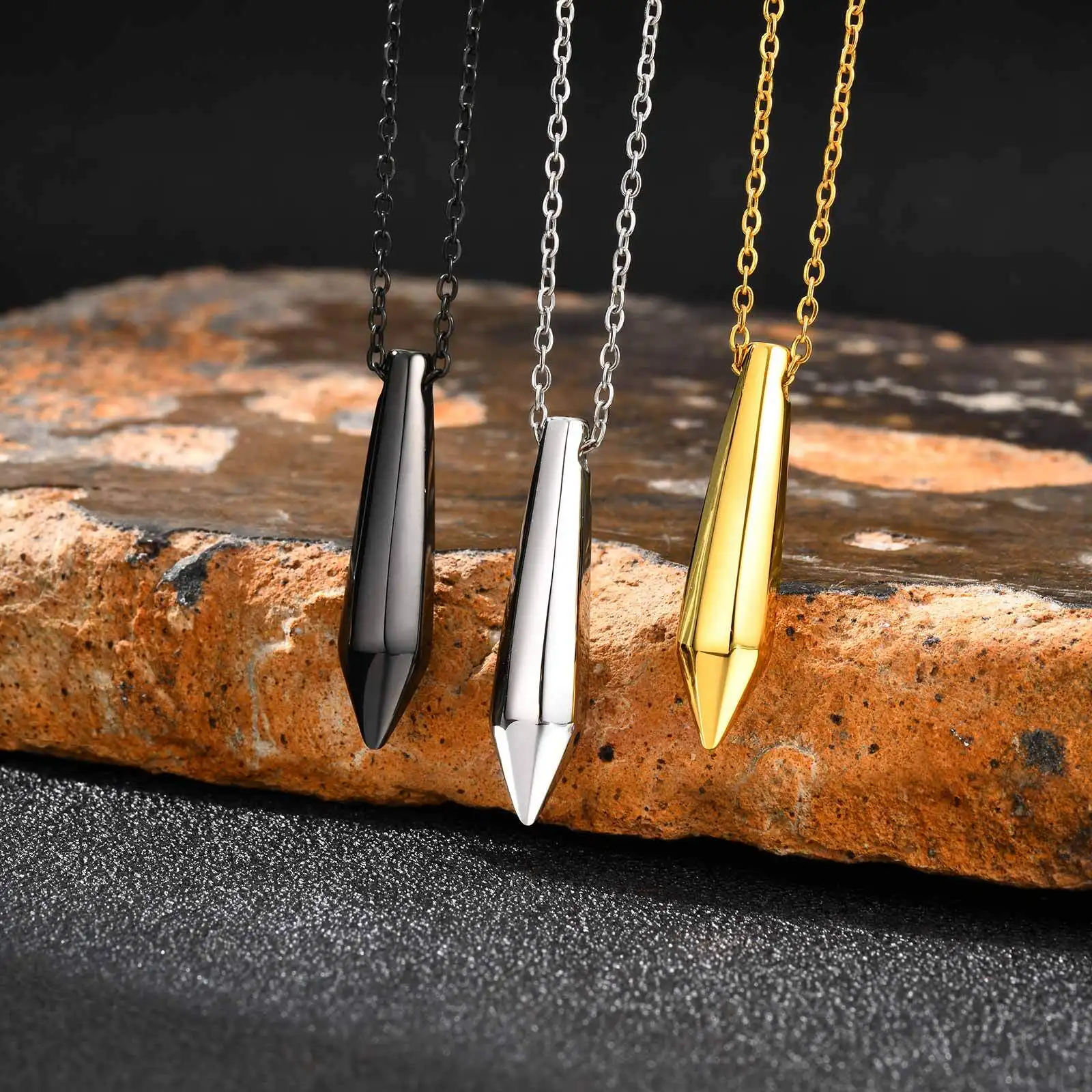 Stainless Steel Cut Bullet Necklace for Men,Stylish Vertical Pendant Necklace,Birthday Party Gift - Image 5
