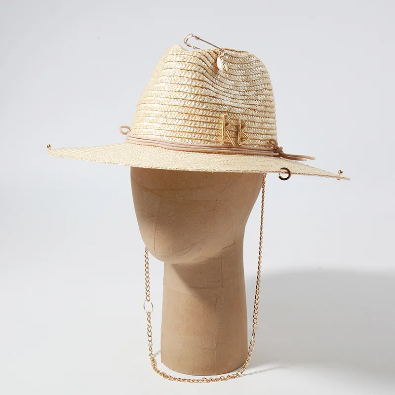 Women's New Letter Wheat Straw Panama Hat Fashion Sun Protection Beach Cap