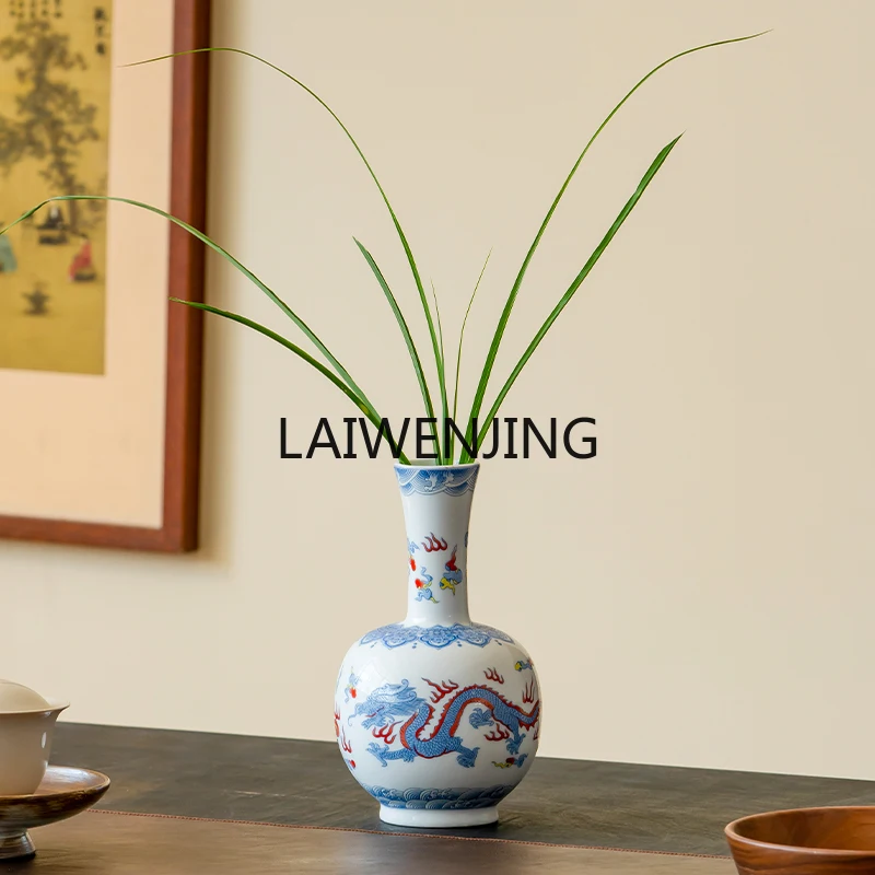 MJY Jingdezhen Classical Dragon Pattern Vase Ceramics Living Room Study Light Luxury Porcelain Vase Ornament