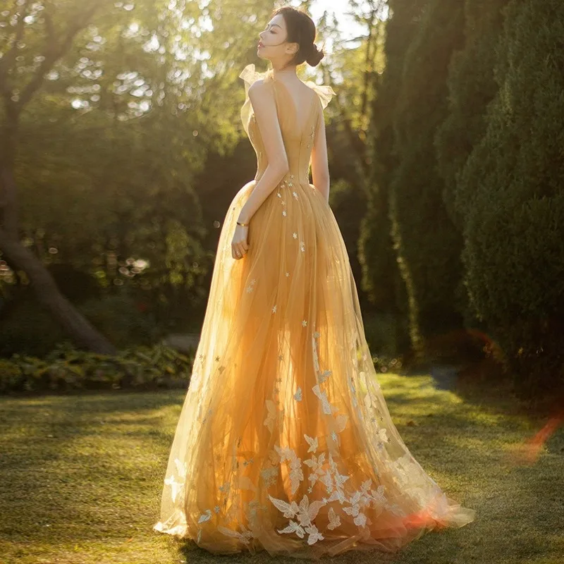 Robe de Cocktail en Tulle localité pour Femme, Tenue Élégante, Classique, Légère, Luxueuse, Longueur au Sol, Simple