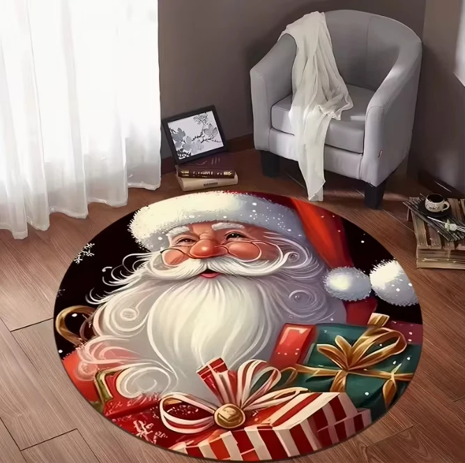 VIKAMA Christmas Themed Carpet Santa Claus and Snowflake Circular Soft Living Room Floor Mat Good Living Rooms Study Game Rooms
