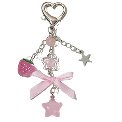 New Pink Five-pointed Star Girl Heart, Cute and Sweet Bag Pendant Strawberry Fruit Handmade Beaded Key Chains for Women