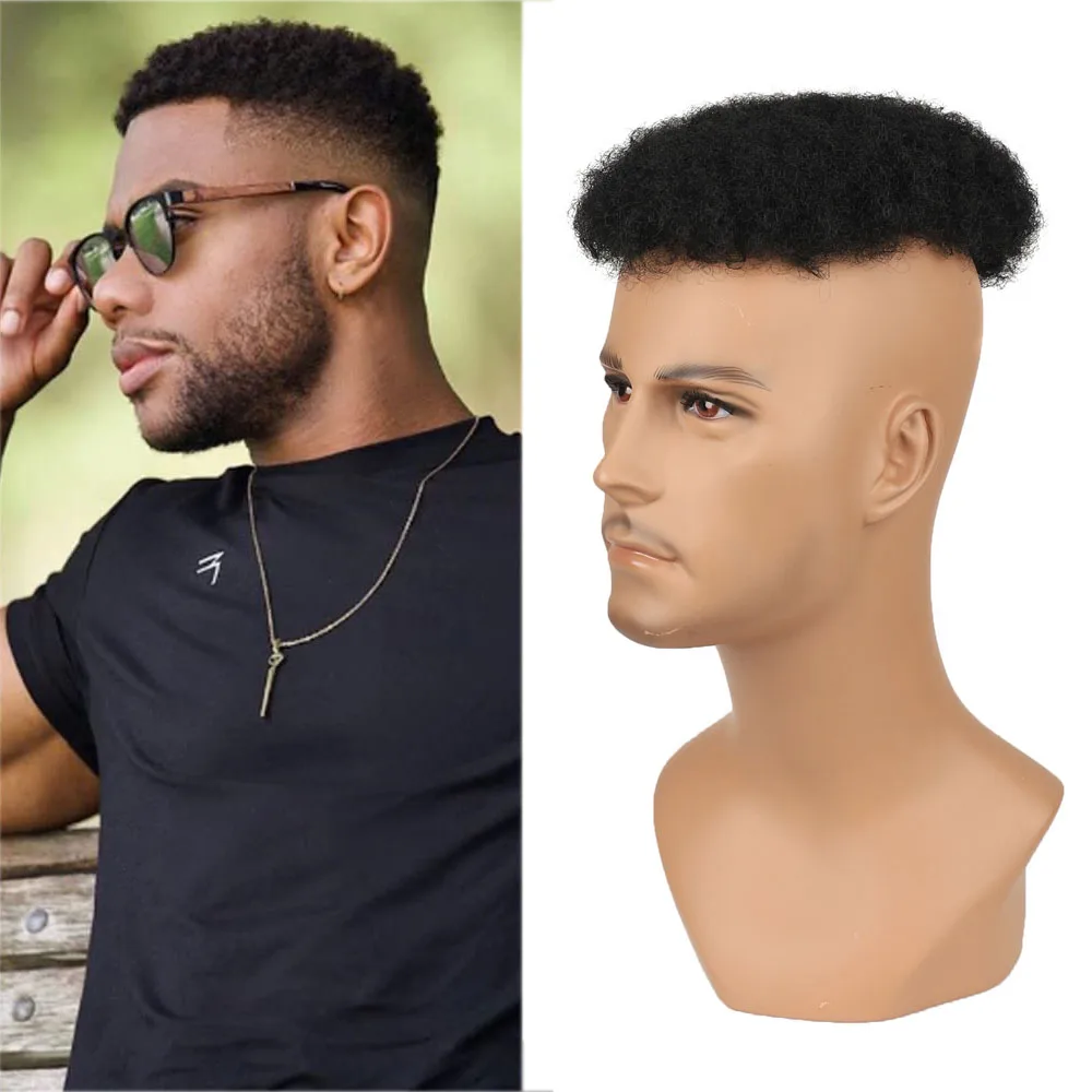 Men Afro Toupee Clip In Hair Piece Synthetic Short Kinky Curly Top Hairpiece 4 Clips Pompadour Hair Topper for Men
