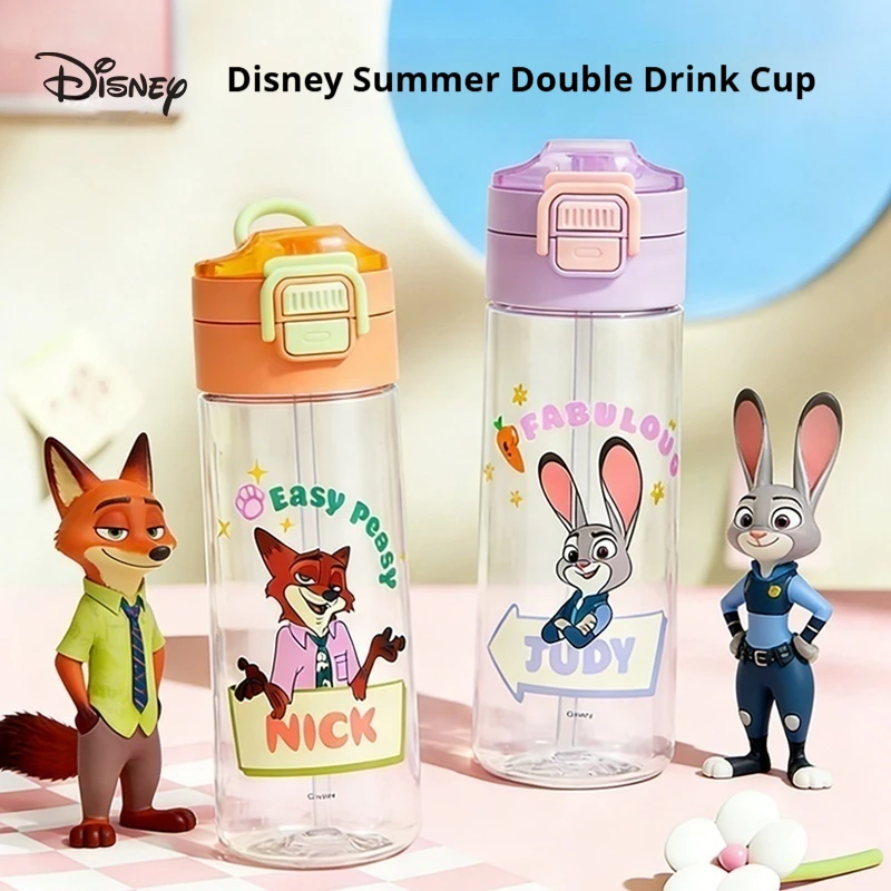 Disney Zootopia Gift: Portable Drinking Cup for Girls, Sports Water Bottle for Elementary School Students, Large-Capacity Straw