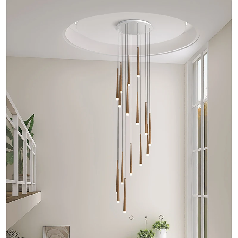 LED Pendant Lights Meteor Shower Chandelier Spiral Staircase Long Cone Villa Ceiling Lamp LOFT Restaurant Home Decor lighting