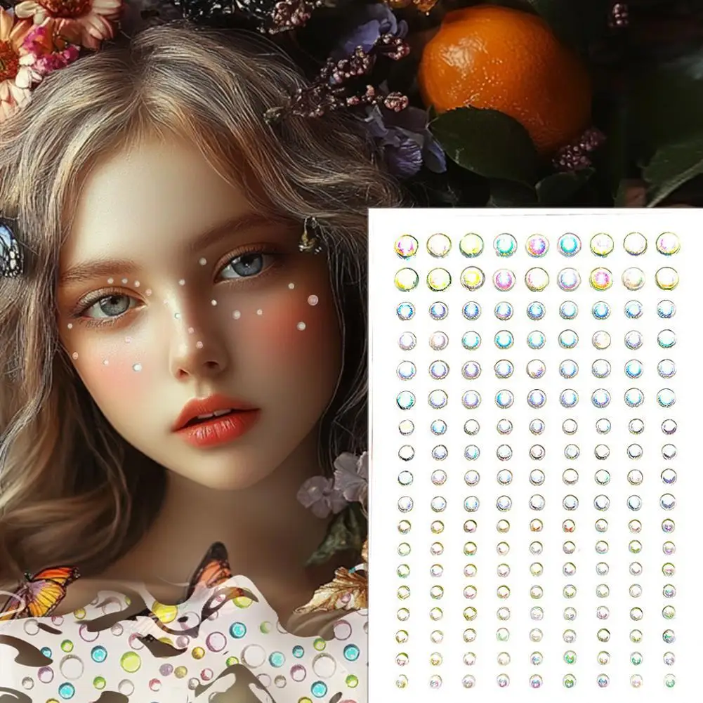 1Sheet Disposable Tattoo Stickers Face Jewelry Color Crystal Diamond Eyes Face Body Waterproof Makeup Decor Rhinestone for Grils