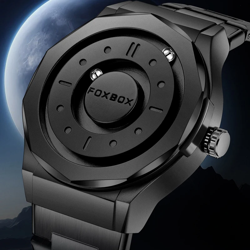 NEW FOXBOX Luxury Fashion Quartz Man Watch Creative Scrolling Pointer Casual Waterproof Chronograph Steel Band  Watches for Mens