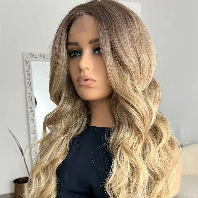 أومبير شقراء مع خطوط بنية الاصطناعية الدانتيل شعر مستعار أمامي أعلى السويسري HD الدانتيل الشفاف المصنع الأصلي الباروكات رخيصة غلويليس الباروكات #4