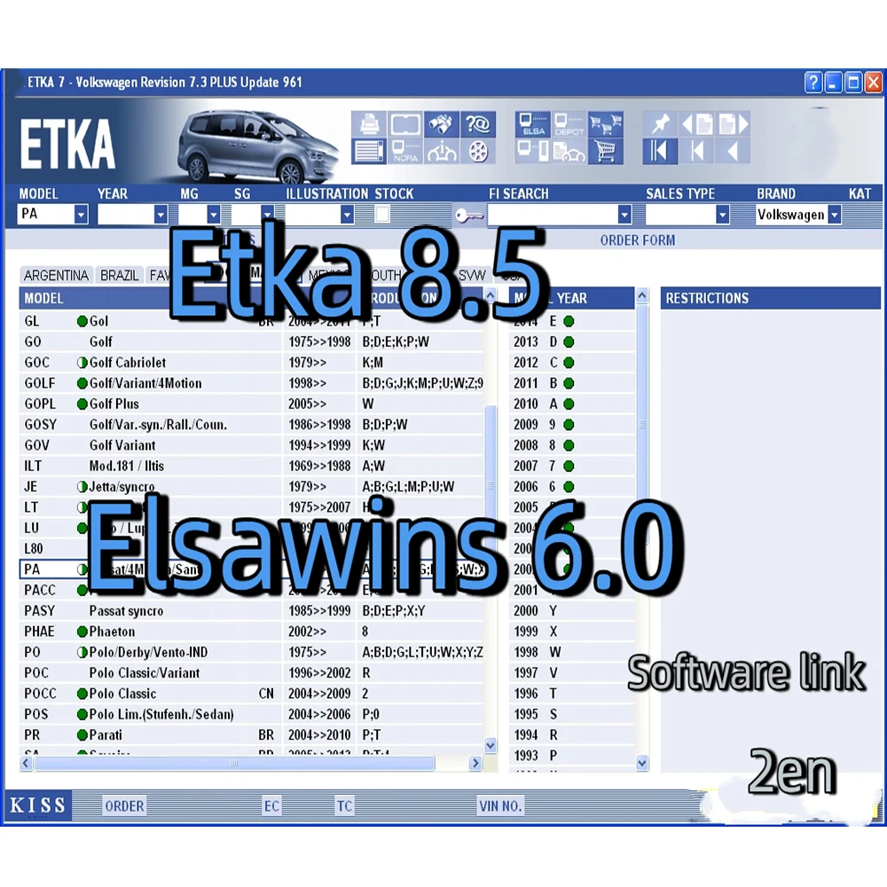 

2025 El más nuevo Etka 8,5 + elsawins 6,0 Software de reparación de automóviles Grupo Vehículos Catálogo de piezas electrónicas