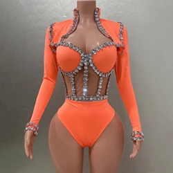 Sexy Rhinestone Tops lacing Jacket High-waisted Shorts 3-Pieces Sets Party Nightclub Perfprmance Costume Luxurious Diamond Dress